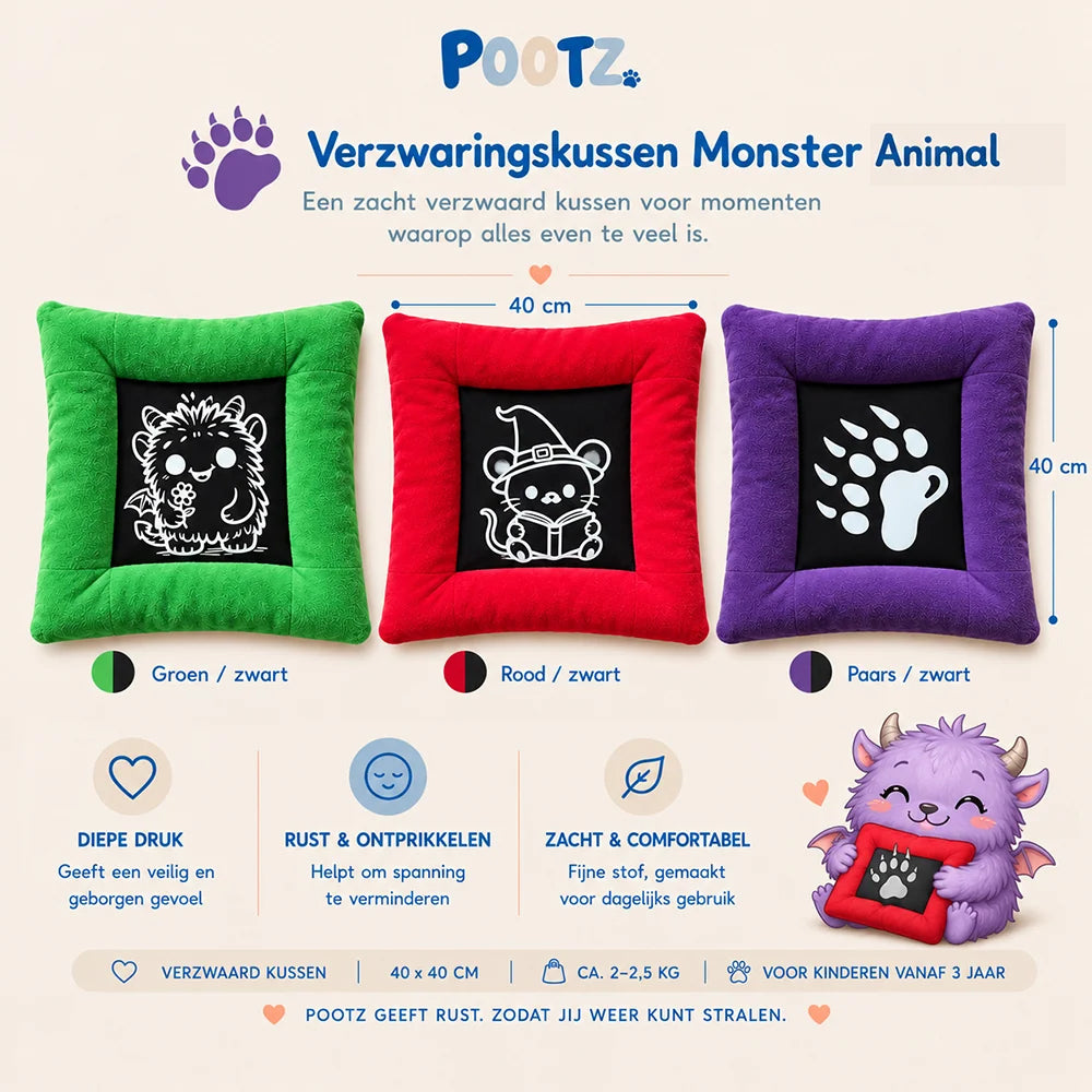 Pootz Verzwaringskussen Monster animal 40x40cm
