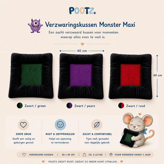Pootz Verzwaringskussen Monster maxi 40x40cm